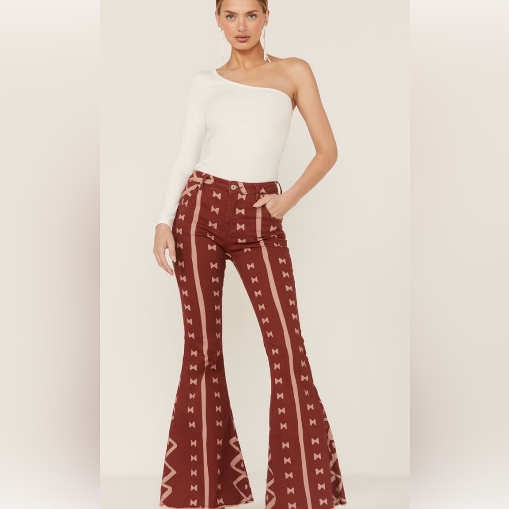 High-Rise Patterned Flare Pants - Rust & Blush